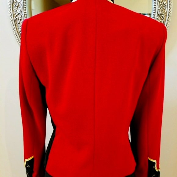 Ellen Tracy Company Red Wool Military Jacket with Velvet Trim & Gold Buttons. - Picture 4 of 10